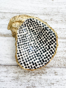 Black Polka Dot Oyster Shell Ring Dish
