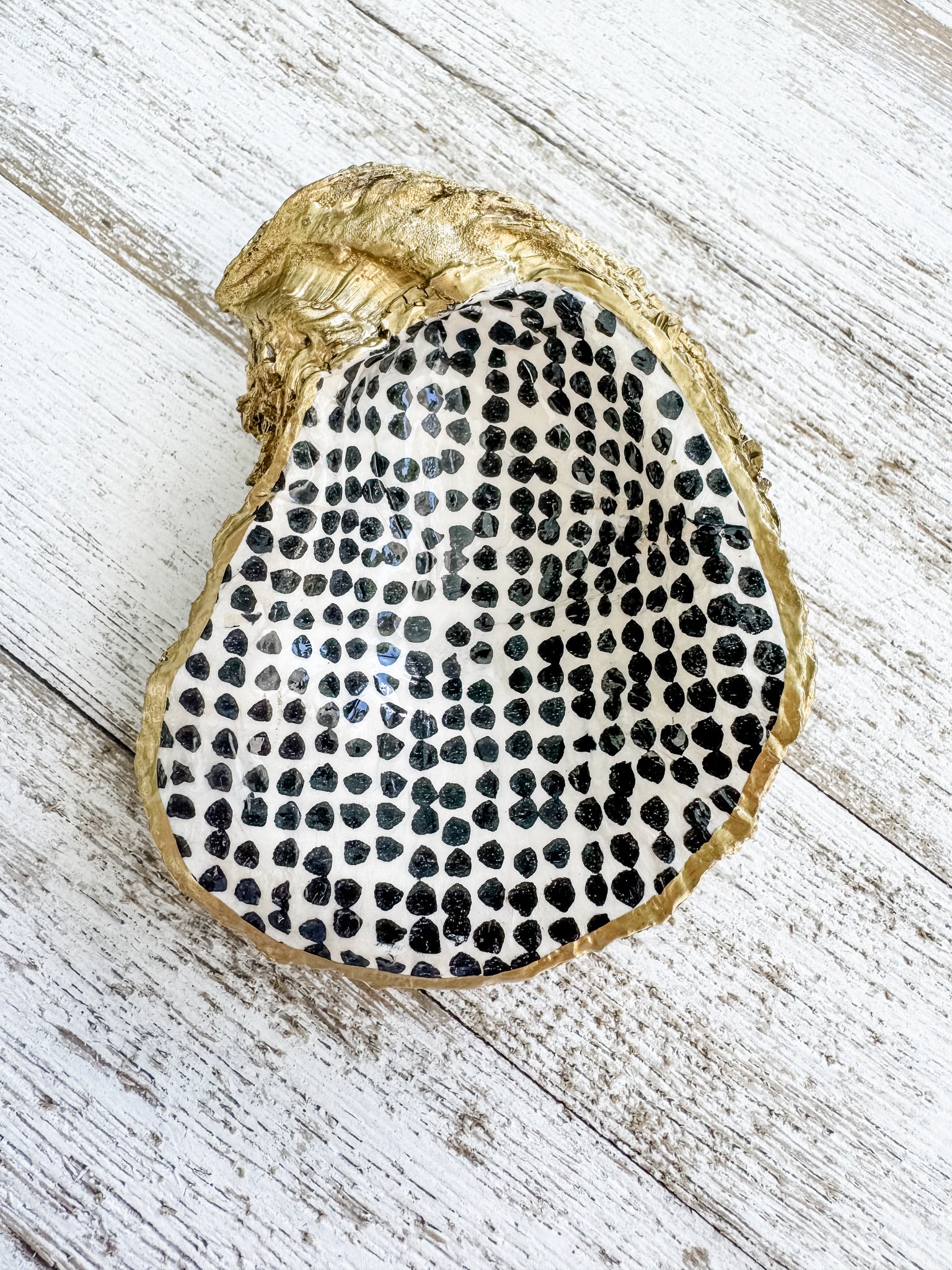 Black Polka Dot Oyster Shell Ring Dish
