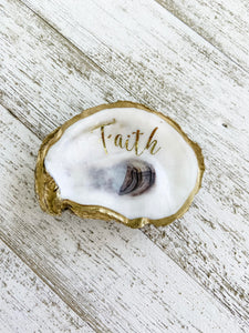 Inspirational Word Oyster Shell Ring Dish