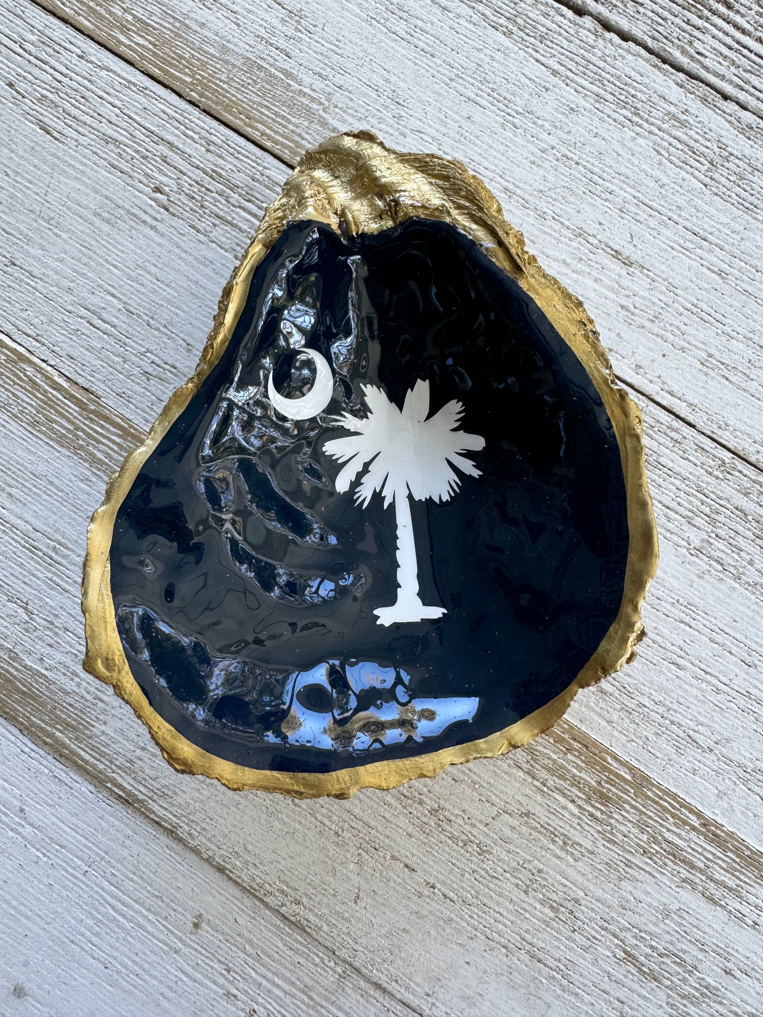 Palmetto Tree & Crescent Moon Oyster Shell Ring Dish
