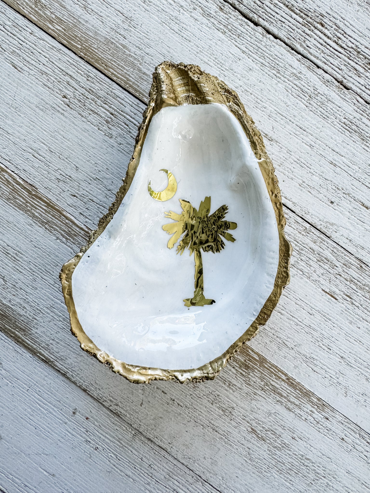 Palmetto Tree & Crescent Moon Oyster Shell Ring Dish