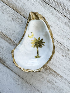 Palmetto Tree & Crescent Moon Oyster Shell Ring Dish