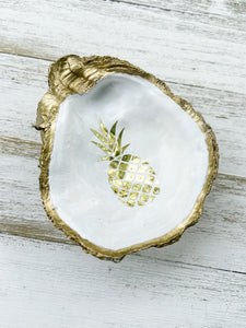 Golden Pineapple Oyster Shell Ring Dish