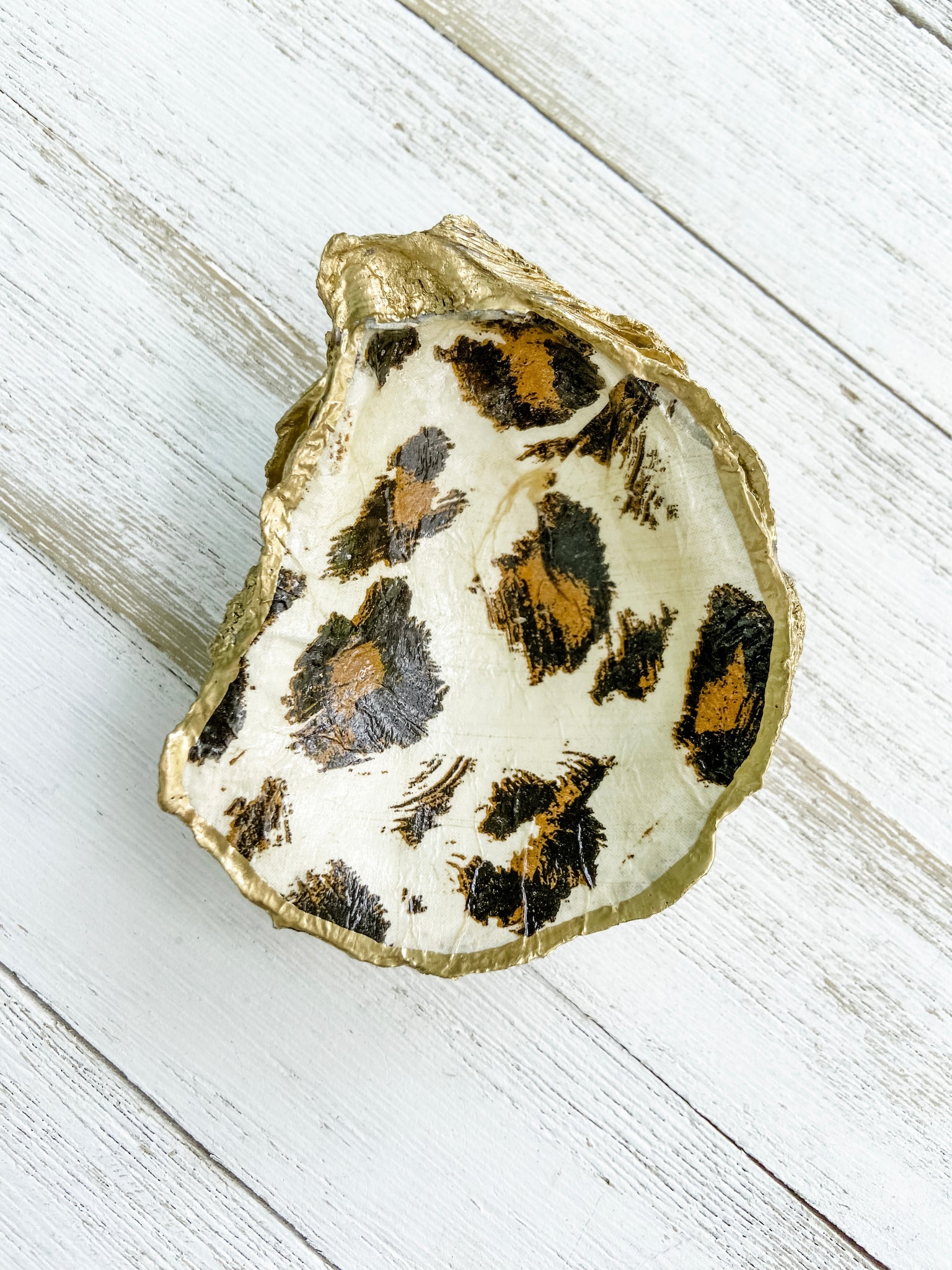 Leopard Print Oyster Shell Ring Dish