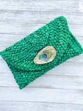 Peacock Feather Oyster Shell Clutch