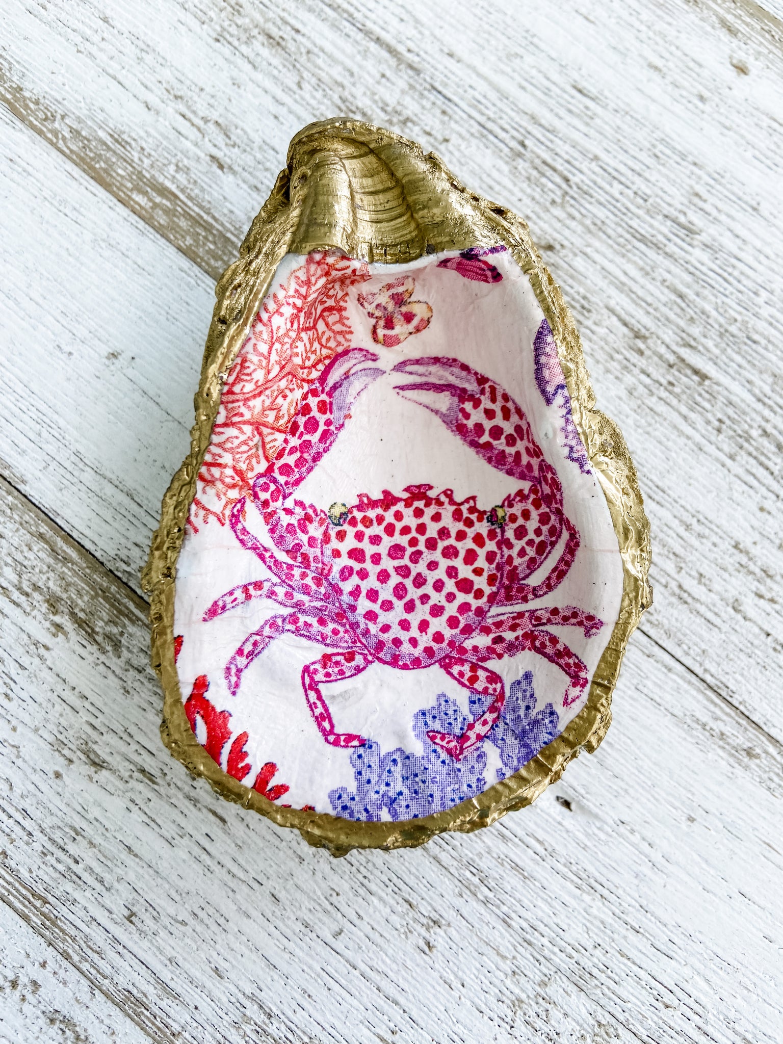 Pink Crab Oyster Shell Ring Dish