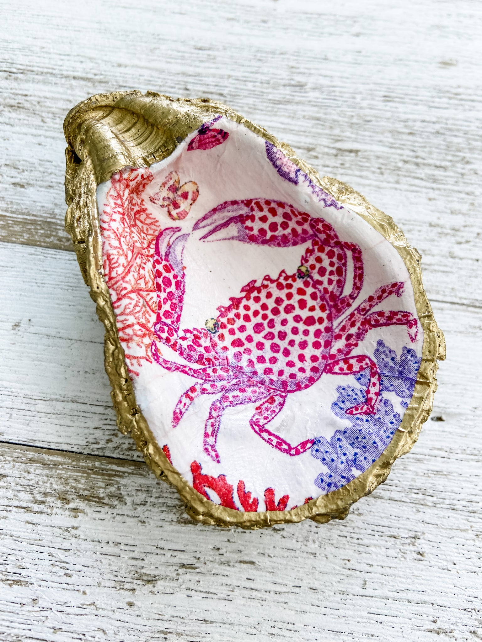 Pink Crab Oyster Shell Ring Dish