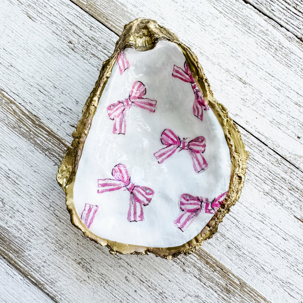 Pink Bows Oyster Shell Ring Dish