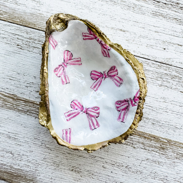 Pink Bows Oyster Shell Ring Dish
