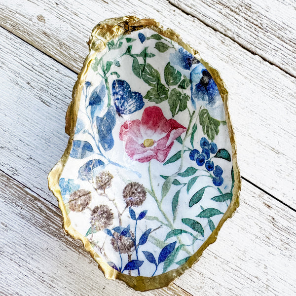 Indigo Floral Oyster Shell Ring Dish