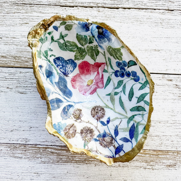 Indigo Floral Oyster Shell Ring Dish