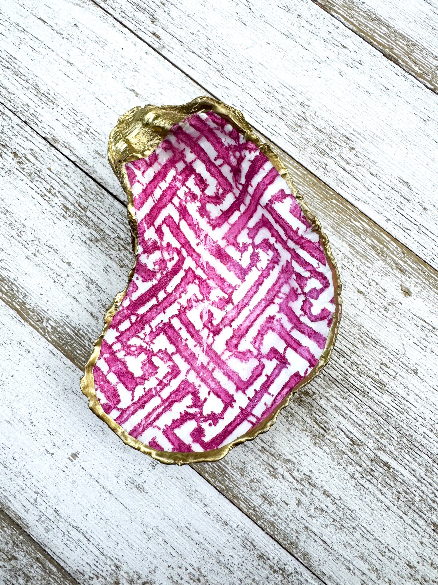 Pink Fretwork Oyster Shell Ring Dish