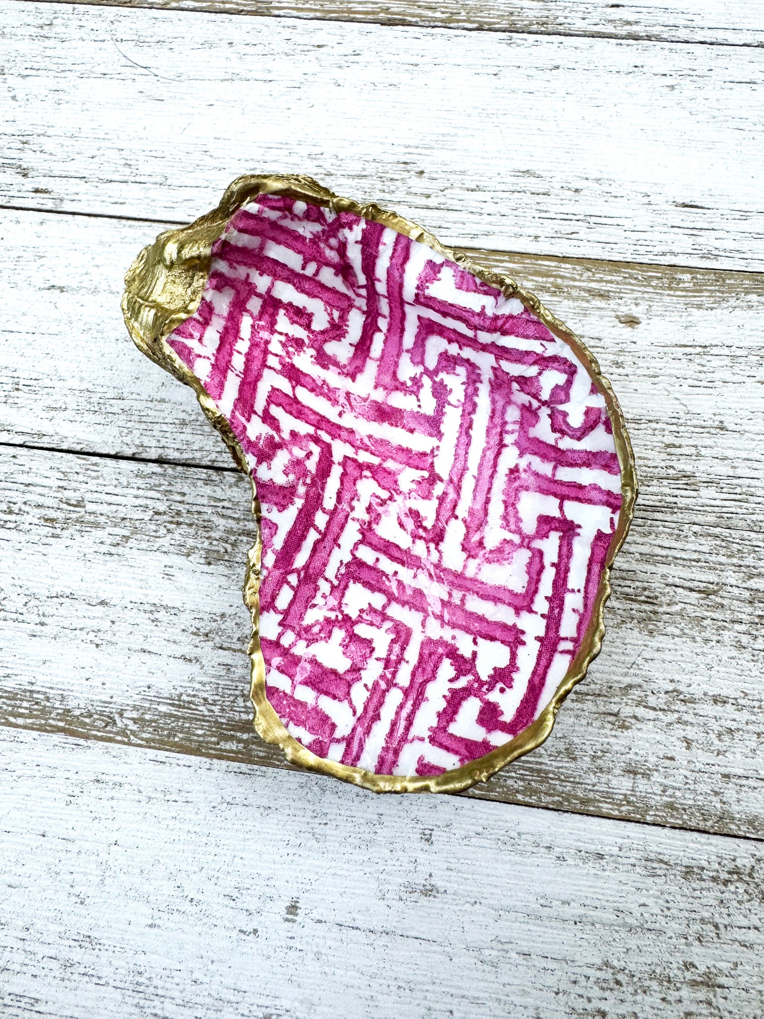 Pink Fretwork Oyster Shell Ring Dish