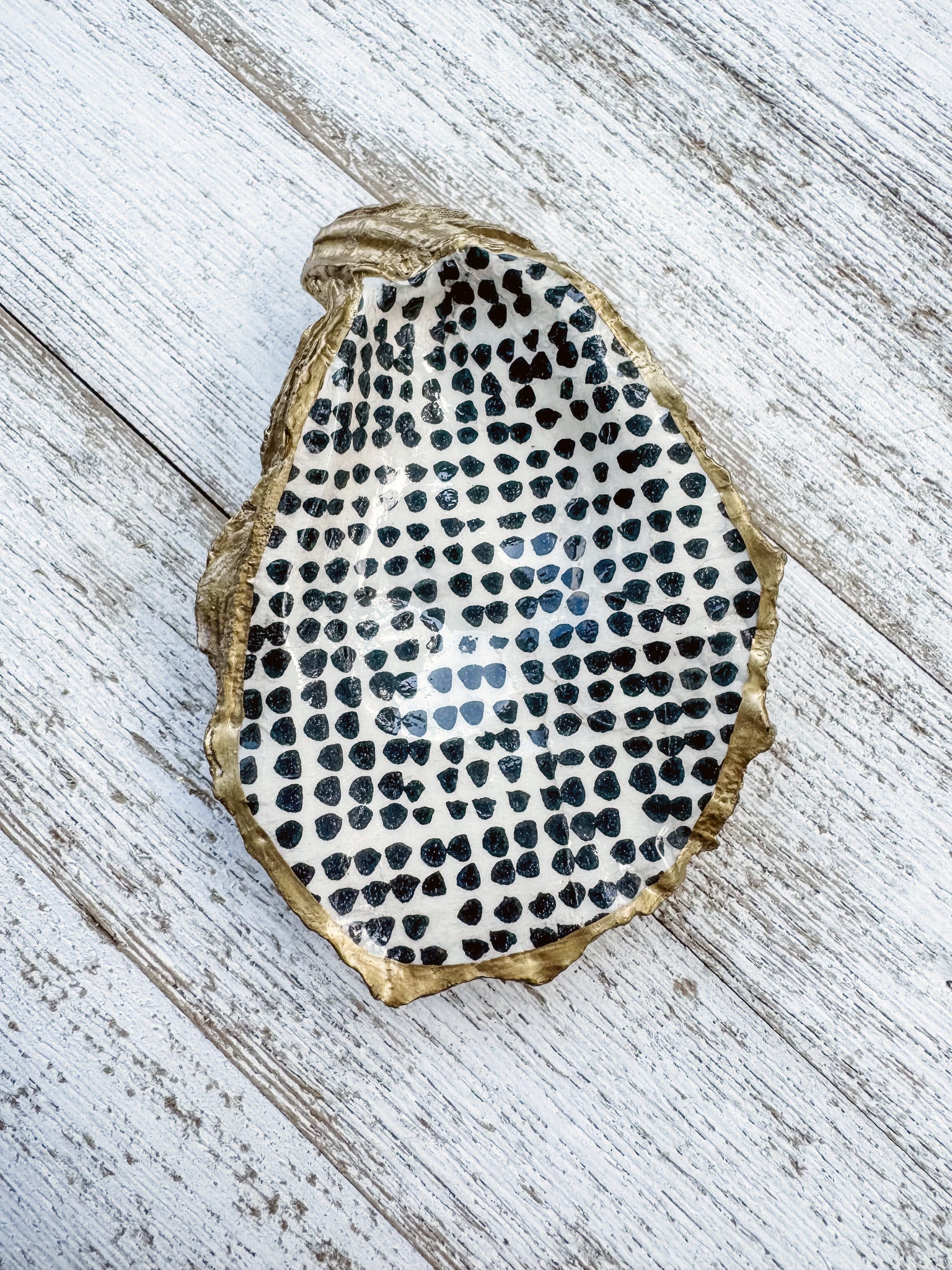 Black Polka Dot Oyster Shell Ring Dish