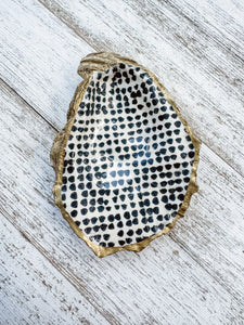 Black Polka Dot Oyster Shell Ring Dish