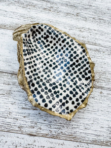 Black Polka Dot Oyster Shell Ring Dish