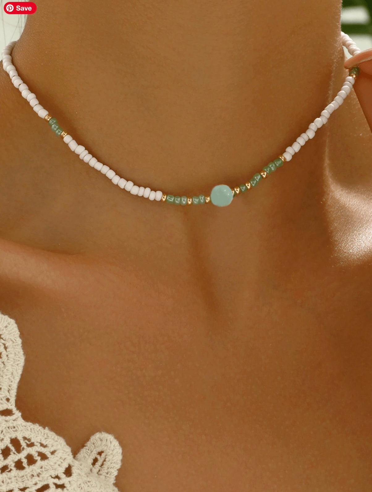 Green Beaded Choker Necklace