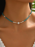 Blue Beaded Choker Necklace