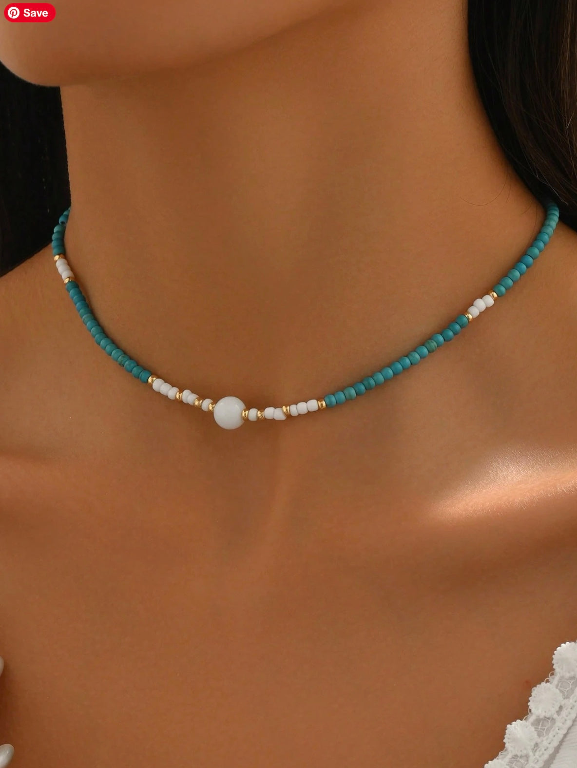 Blue Beaded Choker Necklace
