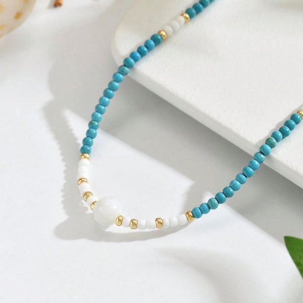 Blue Beaded Choker Necklace