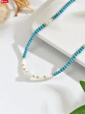 Blue Beaded Choker Necklace