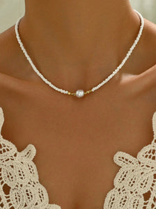White Beaded Choker Necklace