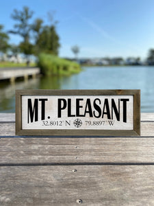 Mount Pleasant GPS Coordinates Sign