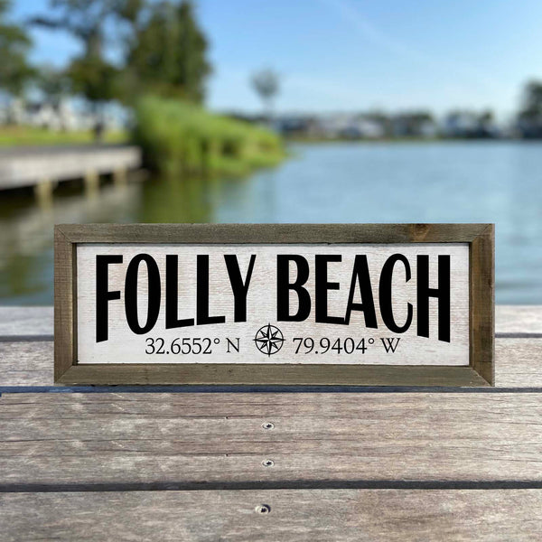 Folly Beach GPS Coordinates Sign image 0
