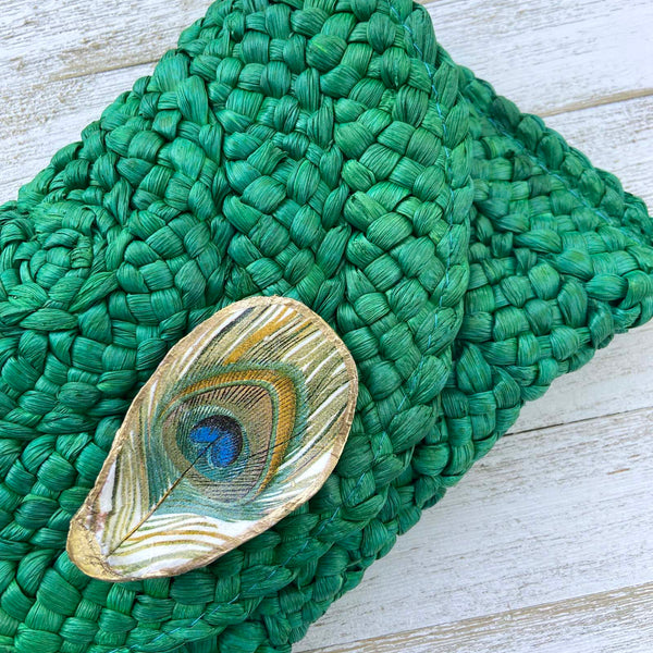 Peacock Feather Oyster Shell Clutch image 1