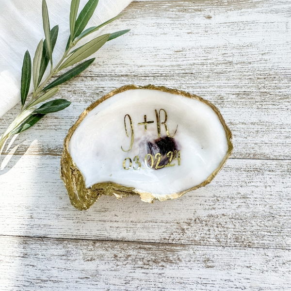 Personalized Wedding Oyster Shell Jewelry Dish